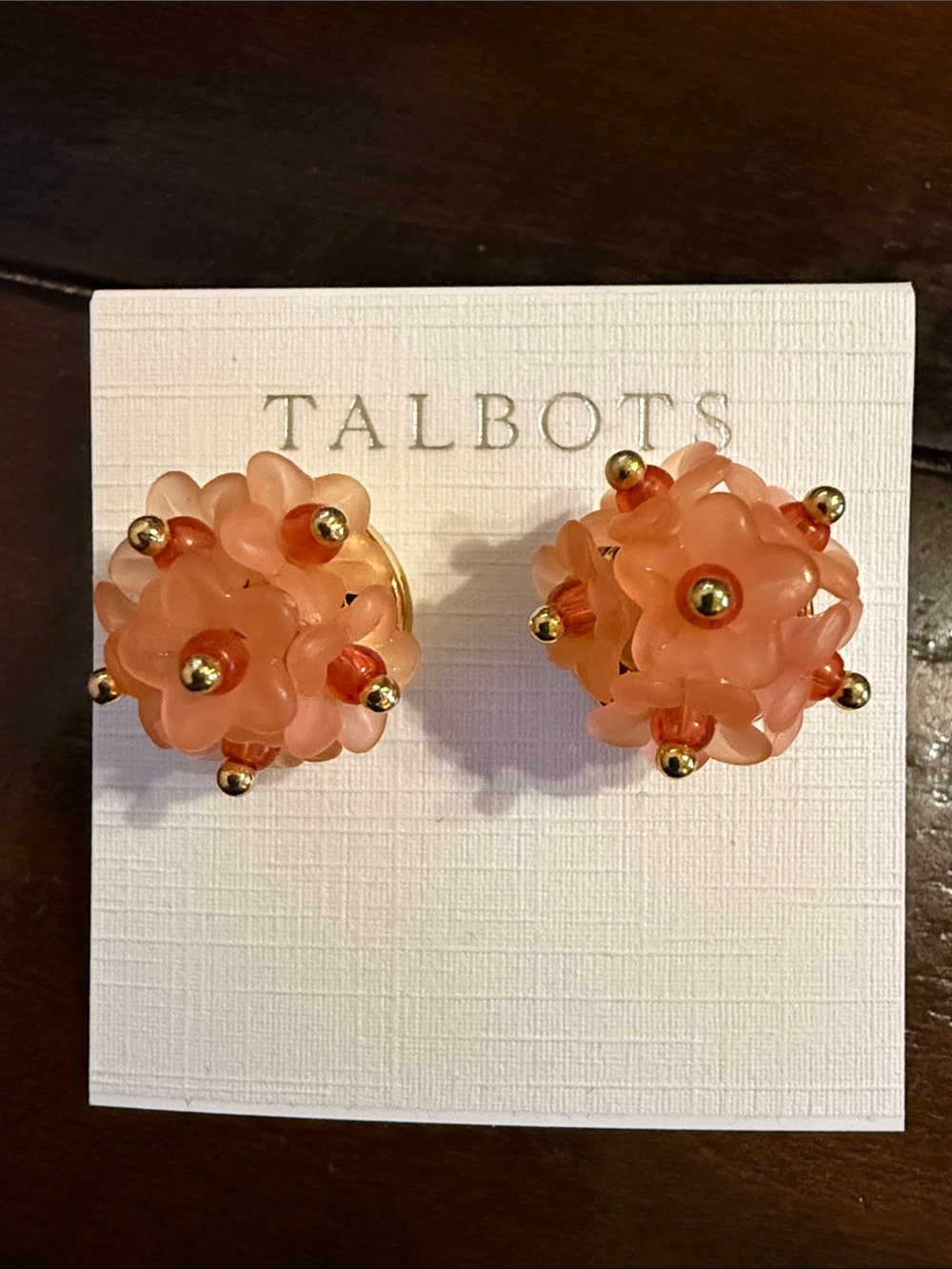 NEW Talbots Peach Floral Cluster Stud Earrings with Gold Accents
